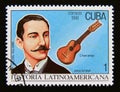 Postage stamp Cuba 1991. Julian Aguirre and Charango Argentina Royalty Free Stock Photo