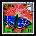 Postage stamp Cuba, 2003. Lesser Purple Emperor Apatura ilia, Chrysanth Royalty Free Stock Photo