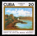 Postage stamp Cuba 1989. Outskirt of Nice, painting by EugÃÂ¨ne Louis Boudin