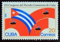Postage stamp Cuba 1986. Party and national flags, emblem
