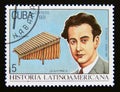 Postage stamp Cuba 1991. Ricardo Castillo and marimba Guatemala