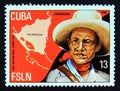 Postage stamp Cuba 1981. Sandinista guerrilla and map of Nicaragua