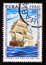 Postage stamp Cuba, 1980, Ship of the Line Santisima Trinidad, 1805 Royalty Free Stock Photo