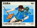 Postage stamp Cuba 1990. Spearfishing tourism