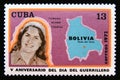 Postage stamp Cuba 1972. Tamara Bunke portrait map bolivia Royalty Free Stock Photo