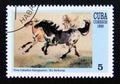 Postage stamp Cuba 1999. Three Galloping Horses painting