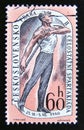 Postage stamp Czechoslovakia, 1960. Gymnast with stick sport