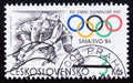 Postage stamp Czechoslovakia 1984, Olympic games ice hockey players