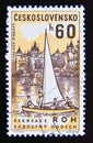 Postage stamp Czechoslovakia, 1962. Sailboat and Trade Union rest home, Zinkovy