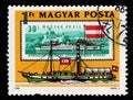 Postage stamp dedicated to Danube Commission. Ship on postage stamp