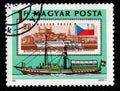 Postage stamp dedicated to Danube Commission. Ship on postage stamp