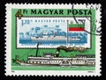 Postage stamp dedicated to Danube Commission. Ship on postage stamp