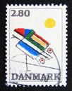 Postage stamp Denmark, 1987. Abstract art painting by Ejler Bille