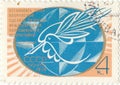 Postage stamp with a dove of peace