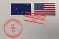 Postage stamp envelope with Alaska and USA flag and 4-th July stamps, vector Royalty Free Stock Photo