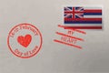 Postage stamp envelope with Hawaii flag and Valentine s Day stamps, vector Royalty Free Stock Photo