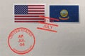 Postage stamp envelope with Idaho and USA flag and 4-th July stamps, vector Royalty Free Stock Photo