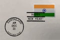 Postage stamp envelope with India flag and New Year stamps, vector