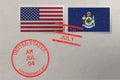 Postage stamp envelope with Maine and USA flag and 4-th July stamps, vector Royalty Free Stock Photo