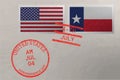 Postage stamp envelope with Texas and USA flag and 4-th July stamps, vector Royalty Free Stock Photo