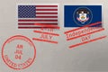 Postage stamp envelope with Utah and USA flag and 4-th July stamps, vector Royalty Free Stock Photo