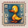 Intricately Designed Duck Postage Stamp With Belgian Strong Dark Ale Illustration