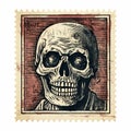 Vintage Manapunk Skeleton Stamp: A Quietly Morbid Illustration