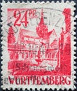 A postage stamp from Germany, the French zone section WÃÂ¼rttemberg with the historical building of the Bebenh