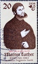 A postage stamp from Germany, GDR showing a portrait of Martin Luther as Junker JÃÂ¶rg the pseudonym on Royalty Free Stock Photo