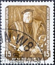 a postage stamp from Germany, GDR showing the portrait of Sieur de Morette Ã¢â¬Âby Hans Holbein the Younge