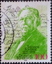 A postage stamp from Germany, showing portrait of the writer, journalist and critic Theodor Fontane 1819Ã¢â¬â1