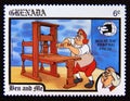 Postage stamp Grenada 1989. Ben and Me Ben working printing press