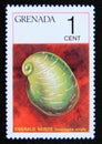 Postage stamp Grenada, 1975. Emerald Nerite Smaragdia viridis Seashell