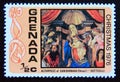 Postage stamp Grenada, 1976. San Barnaba Altarpiece painting Botticelli Royalty Free Stock Photo