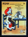 Postage stamp Grenadines of Saint Vincent Bequia 1989. Grandma duck as a french peasant woman