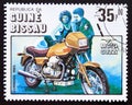 Postage stamp Guinea Bissau, 1985, Moto Guzzi motorcycle