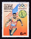 Postage stamp Guinea Bissau 1984, Olympic Winners Carl Lewis, 4x100 relay, USA