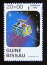 Postage stamp Guinea Bissau, 1983. Satellite in space orbit Royalty Free Stock Photo