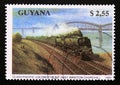 Postage stamp Guyana, 1990, Pacific Winston Churchill locomotive train Royalty Free Stock Photo