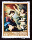 Postage stamp Hungary 1968. The annunciation painting Bernardo Strozzi
