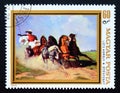 Postage stamp Hungary 1979. Coach and Five horses painting, KÃÂ¡roly Lotz