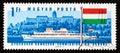 Postage stamp Hungary, 1967. Diesel Ship Hunyadi, Buda Castle, Hungarian Flag
