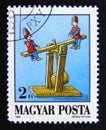 Postage stamp Hungary, Magyar, 1988. Antique toys Seesaw