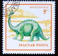 Postage stamp Hungary, Magyar, 1990. Brontosaurus dinosaur