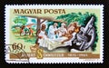 Postage stamp Hungary, Magyar, 1975. Doctor Albert Schweitzer and a patient africa