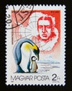 Postage stamp Hungary, Magyar, 1987. Ernest H. Shackleton, Emperor Penguin Aptenodytes forsteri