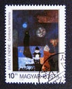 Postage stamp Hungary, Magyar, 1989. Grotesque Funeral by Endre BÃÂ¡lint painting