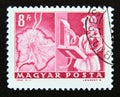 Postage stamp Hungary, Magyar 1964. Map of Budapest and automatic dial phone Royalty Free Stock Photo