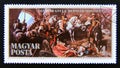 Postage stamp Hungary, Magyar, 1986. Recapture of Buda Castle, painting by Gyula BenczÃÂºr Royalty Free Stock Photo