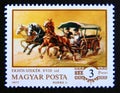 Postage stamp Hungary, 1977. 18th century horse drawn Covered Wagon Royalty Free Stock Photo